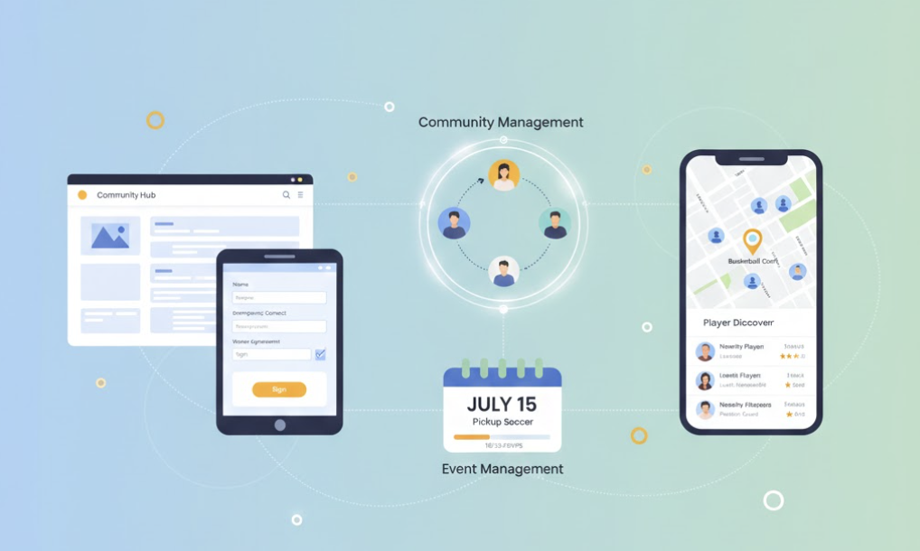 Gametime Hero platform — Community Management, Event Management, and Player Discovery
